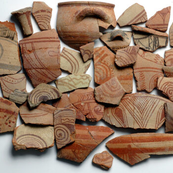 Philistine Pottery. These pottery pieces from Ashkelon bear early Philistine decorations. Photo: © The Leon Levy Expedition to Ashkelon